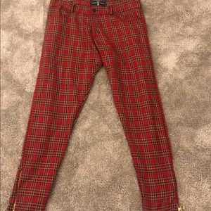 American Vintage Red Plaid Straight Ankle Pants